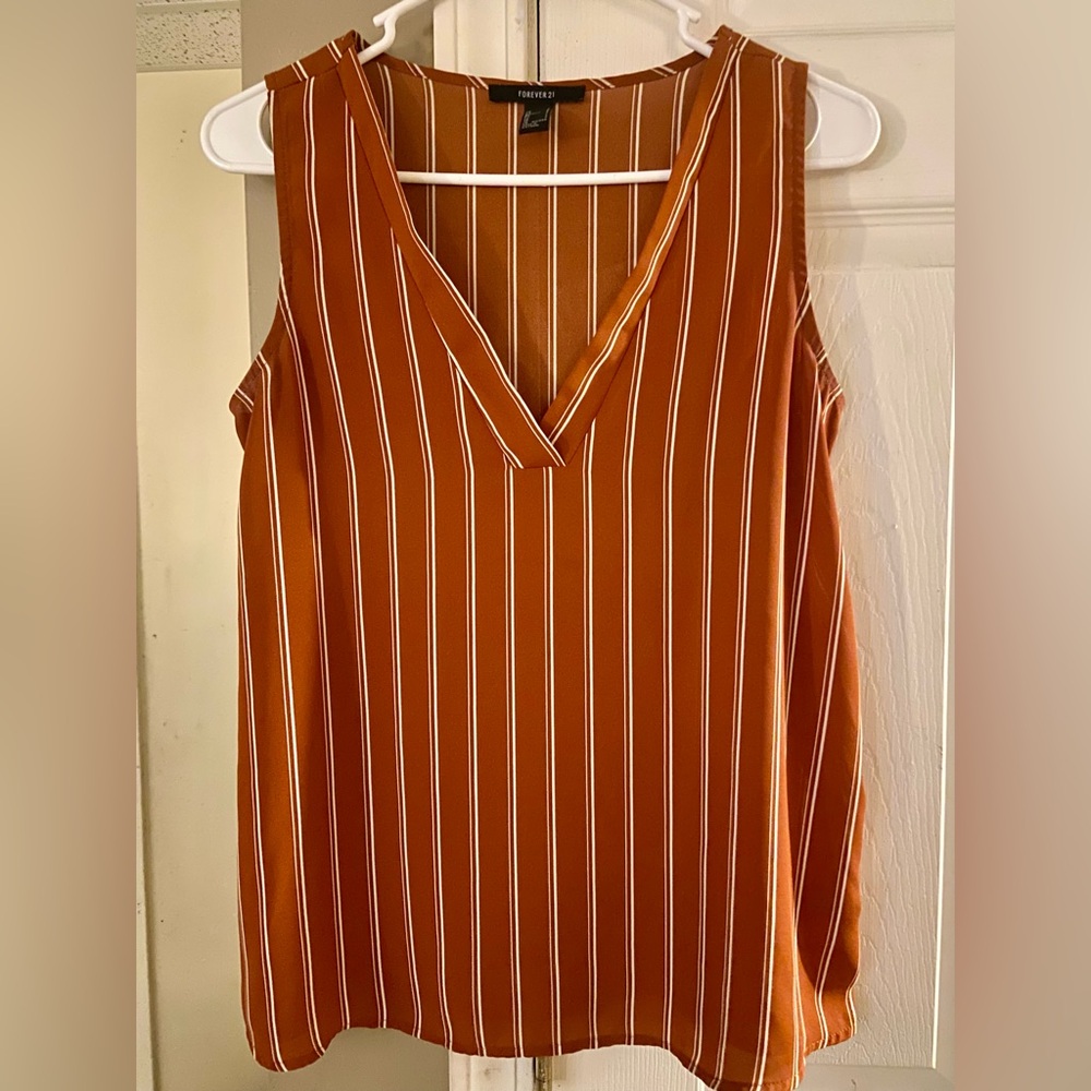 Forever 21 Rust Striped V-Neck Blouse